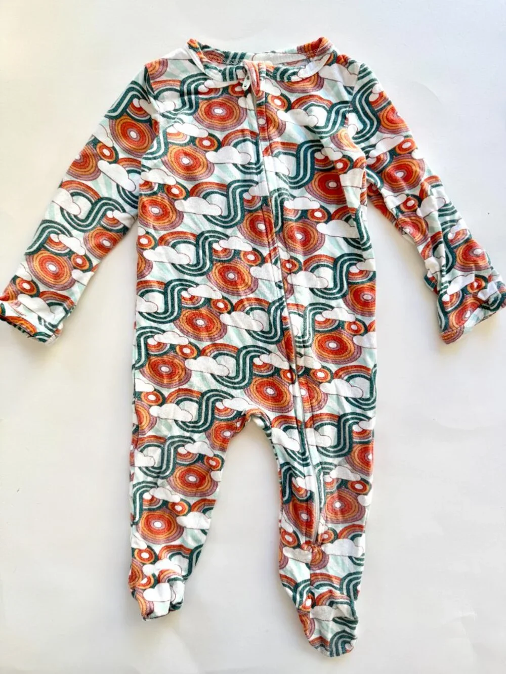 Kate Quinn Retro Rainbow Cloud Zip Footie 3-6M